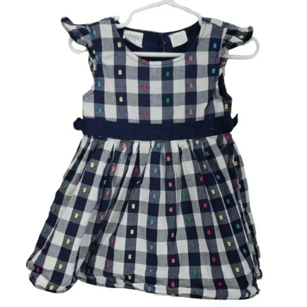 Koala Kids Girls Blue Gingham Checkered Short Sleeve Polka Dot Dress Size 24 Mon